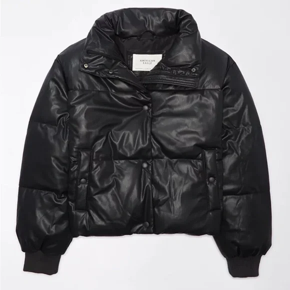 AE Vegan Leather Chill Puffer Jacket - Picture 2 of 9